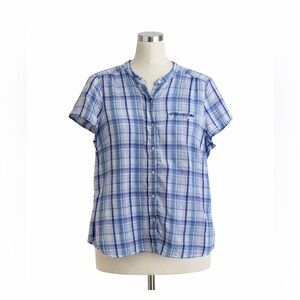 LL Bean 1X Plaid Button Up Shirt Blue Short Sleeve Lightweight Top